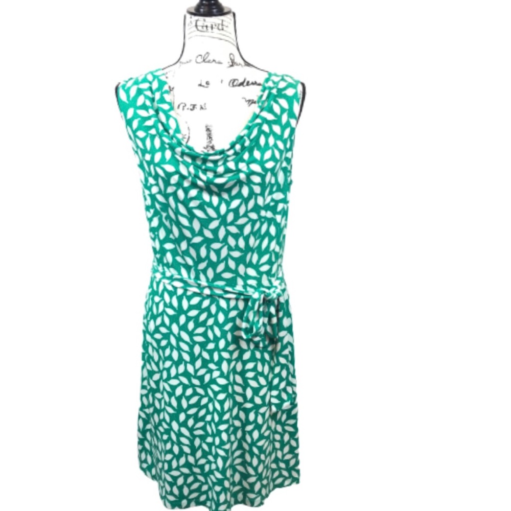 LOFT factory dress jersey green leaves white Small